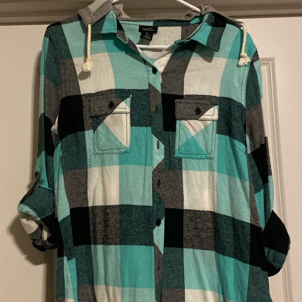 Plaid blue, white and black jacket